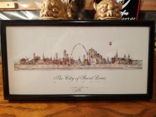 John Pils The City Of St Louis Framed Print 1994 " Rare " Signed (9 " By 5 ")
