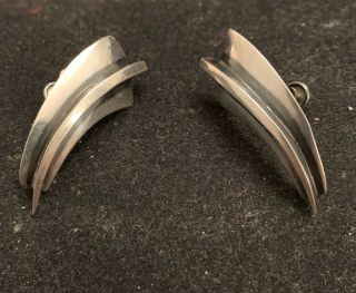 Rare Pair Sterling Silver Modernist Ed Weiner Screwback Earrings