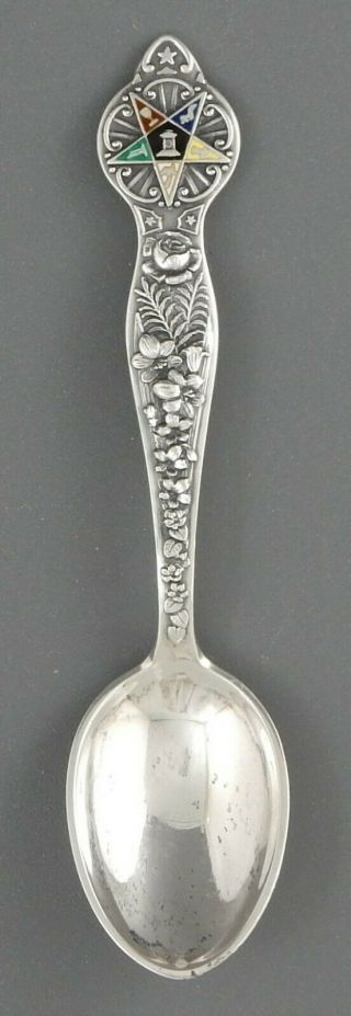 Order Of The Eastern Star Sterling Silver Demitasse Spoon Enamel Star Denmark