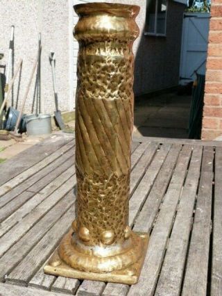 Lovely Unusual Tall Antique Brass Arts & Crafts Style Vase Brush Pot