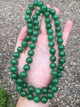 19th Century Antique Chinese Carved Jade Jadeite Bead Necklace Scholars Qing