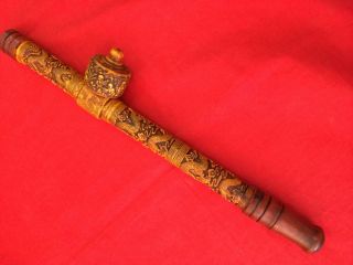 Antique The Ancient Chinese Dragon Embossment Long Neck Pipe.