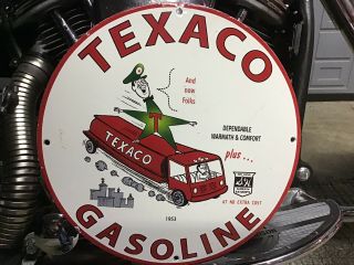 Rare Vintage Porcelain 1953 Texaco Gasoline Sign S&h Green Stamps Ford Chevy