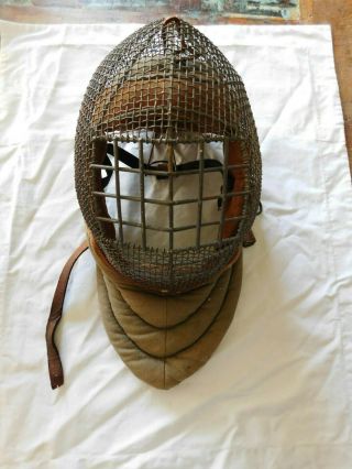 Vintage Rare Wire And Leather Fencing Helmet Face Shield