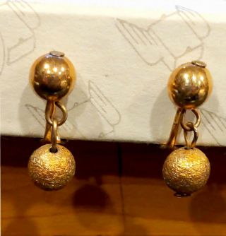 Antique Vintage 12k Yellow Gold Filled Gf Dangly Ball Clip Earrings H706