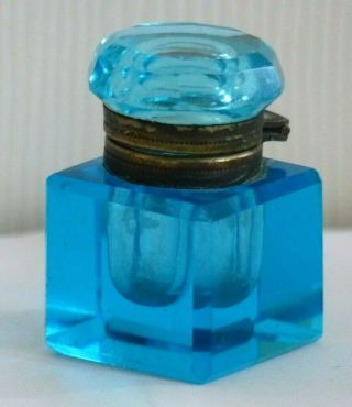 Rare Antique Late 19th / Early 20th Century Blue Glass Inkwell