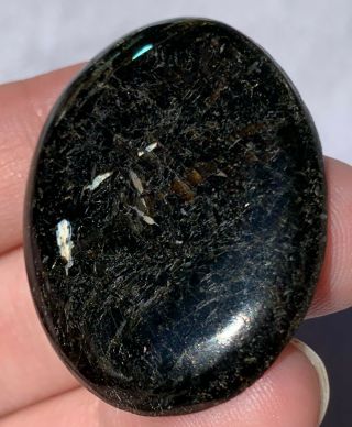 Uber Rare Nuummite Finished Cabochon.  Shooting Stars Against A Night Sky Video