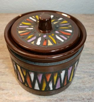 Bitossi Brown Multi Colored Canister Lidded Pot Italy Mid Century Modern Rare