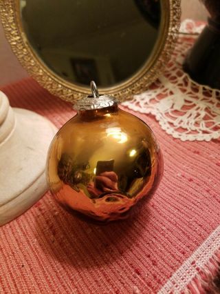 Antique Vintage German Christmas Ornament Large Copper Gold Kugel Glass Ball