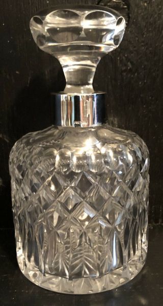 Vtg Diamond Cut Glass Crystal Decanter W/silver Neck And Glass Stopper Portugal