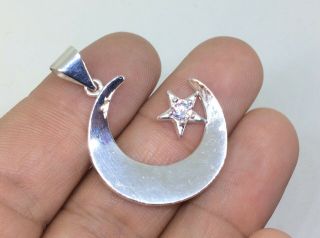 Vintage Solid Sterling Silver Large Moon & Star Paste Set Pendant Fob
