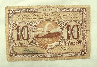 Rare Island Country Of Greenland Currency 10 Kroner Note