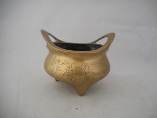 Signed Chinese Antique Bronze Brass Censer - Six Chinese Character Marks To Base