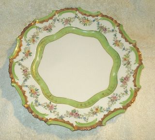 Vintage Antique T.  V.  Tresseman Vogt Limoges France Plate Floral Gold Green Salad
