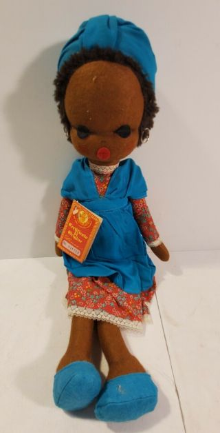 N Vintage Lenci Italy Torino 18” Cloth Rag Doll With Tag African Caribbean W