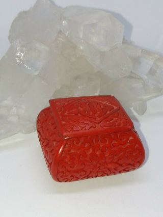 Vintage Red Chinese Cinnabar Small Carved Lidded Trinket Box.