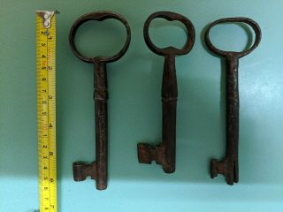 3 Antique Heavy Large Keys Vintage From South America