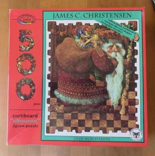 James C.  Christensen Olde World Santa - 500 Piece Cork Board Jigsaw Puzzle Rare