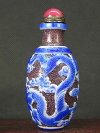 Chinese Dragon Carved Peking Overlay Glass Snuff Bottle 3
