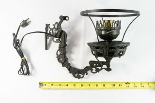 Vtg/antique Black Cast Iron Oil Lamp Holder Swing Arm Style - Wired