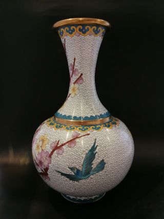 Antique Chinese Cloisonne Vase White Ground,  Imperial Yellow Floral 24cm 2
