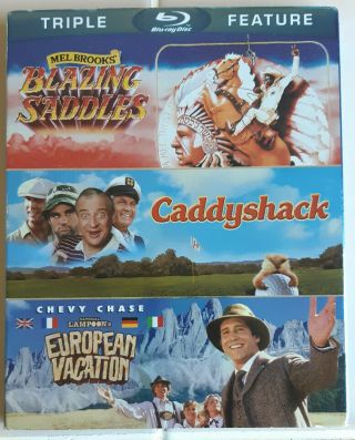 Blazing Saddles / Caddyshack / European Vacation Blu - Ray Triple Feature Rare Oop