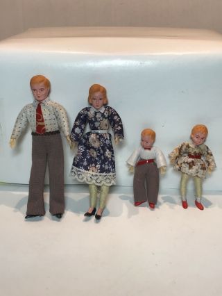 1:12 Vintage Caco Dollhouse Dolls Family Of 4 Bendable Posable Wrapped Germany