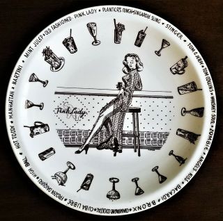 Rare Vintage Vernon Kilns Cocktail Hour Plate Pink Lady Pin - Up Girl Barware