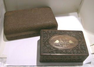2 X Antique Carved Wood Boxes (from Asia ?)
