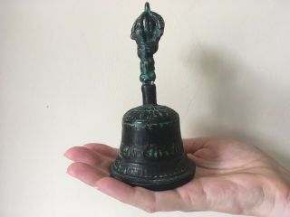 Antique Tibetan Cast Bronze Or Brass Varja Bell Patina