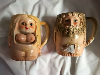 Vintage Patent Tt Nude Japan Naughty Nodder Ceramic Mugs Rare Pair