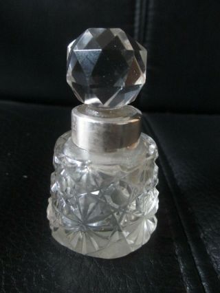 Antique Victorian Cut Glass Scent Bottle With Sterling Silver Collar,  Hm 1899
