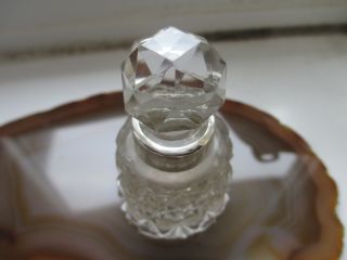 ANTIQUE VICTORIAN CUT GLASS SCENT BOTTLE WITH STERLING SILVER COLLAR,  HM 1899 3