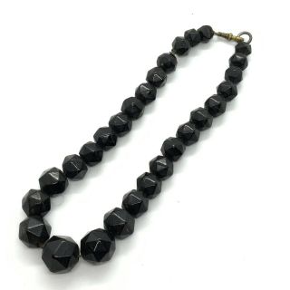 Antique Victorian Facetted Whitby Jet Bead Necklace 316