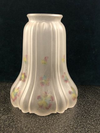 Vintage Antique Frosted Satin Glass Reverse Painted Lamp Light Shade Fluted Edge