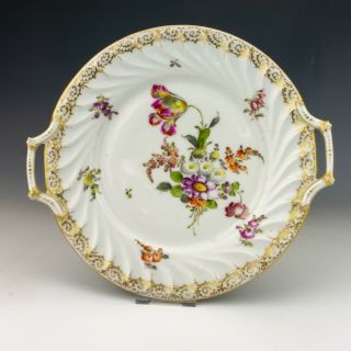 Antique Dresden Porcelain - Flower & Gilt Decorated Plate - Lovely
