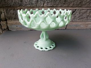 Vtg Westmoreland Rare Green Milk Glass Doric Footed Cupped Bowl Foil Label
