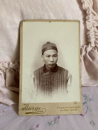 Rare Antique Cabinet Card Asian Cantonese Man El Paso Texas Railroad Worker