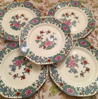 F.  Winkle & Co Whieldon Ware England - Antique - Set Of 5 Floral Dinner Plates
