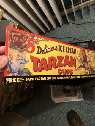Rare Vintage TARZAN CUPS ICE CREAM Embossed Tin Sign - AAA Sign Co. ,  Ohio 2