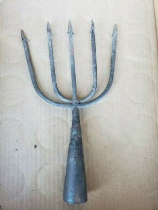 Old Antique Vintage River Ice Fishing Spear Head - 5 Tine