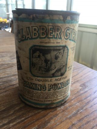 Vintage 2 Pound Clabber Girl Baking Powder Tin - Hulman & Co Terre Haute Ind - Rare
