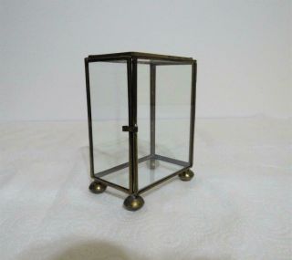Vtg.  Brass & Glass Vitrine Display Curio Cabinet Specimen Case W Door Table Top