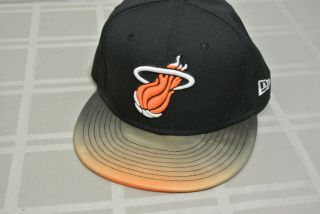 Minty Rare Miami Heat 9fifty Snapback Hat Cap Black Orange Nba Basketball