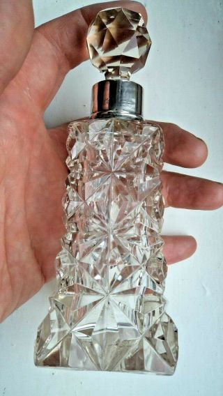 Edwardian 1906 Solid Silver Mounted Cut Glass Display Scent Bottle