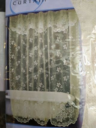 Fabric Shower Lace Antique Style W/ Valance Curtain Beige.