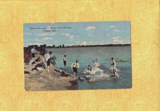 Ne Omaha 1908 - 29 Antique Postcard Cut Off Lake Where We Bathe Skinny - Dipping