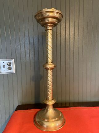Antique Brass Church Tall Altar Floor Candle Holder Stand Rope Bar Cupped Top