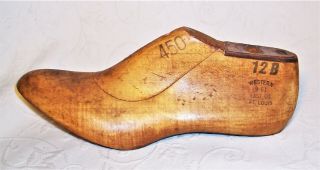 Antique Wood Shoe Last Western 9 - 61 Last Co St.  Louis 12b 450 W/ Metal Plate Euc