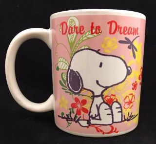 Snoopy Dare To Dream Gibson Overseas Vintage Peanuts Image Ceramic Cup Mug Rare